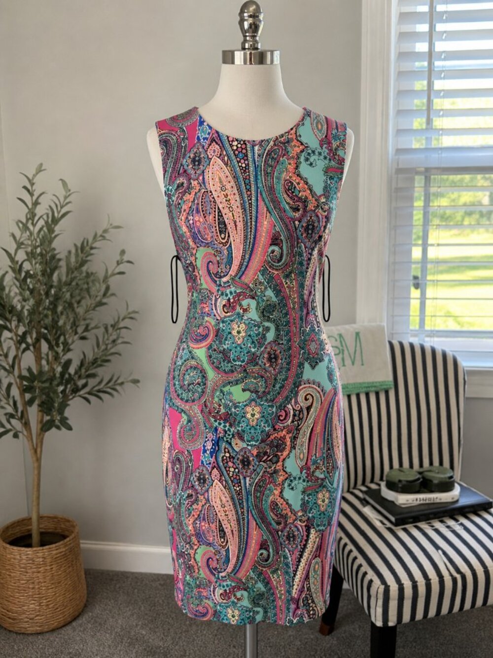 Tommy Hilfiger Paisley Print Sheath Dress | Size 6 | Bright Pink & Teal
